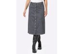 Jeansrock INSPIRATIONEN, Damen, Gr. 24, grau (grau, denim), 98% Baumwolle, 2% Elasthan, unifarben, wadenlang, Röcke Jeansrock