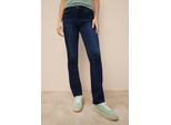 Bootcut-Jeans TAMARIS "mit lockerem Schnitt, aus fließender Viskose-Qualität", Damen, Gr. 34, N-Gr, blau (dunkelblau us), Denim/Jeans, Obermaterial: 74% Baumwolle, 24% Polyester, 2% Elasthan, bootcut fit lang, Jeans, normale Leibhöhe, Bootcut, mit ausgestelltem Bein
