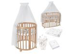 Waldin Babybett OWAL Kinderbett 7in1 mit Matratze, mitwachsendes Kinder-Bett