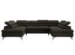 WOHNLANDSCHAFT PABLO U Schenille glatt Dunkelgrau mit Topper T25