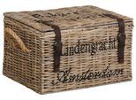 Truhe HOME AFFAIRE, grau, B:52cm H:31cm T:41cm, Eisen, Geflecht Rattan, Truhen, mit Stauraum und Aufdruck