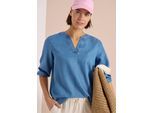 Jeansbluse CECIL, Damen, Gr. M (40), mid blau wash, Stoff, 76% Lyocell, 24% Baumwolle, unifarben, klassisch normal, Rundhals, Bündchen, Blusen Jeansbluse, hinten länger geschnitten