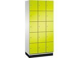 C+P Schliessfachschrank Cambio, 3 Abteile, 15 Fächer, mit Sockel, B 900 x T 525 x H 1980 mm, lichtgrau/clowngrün