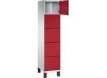 C+P Schliessfachschrank Cambio, 1 Abteil, 5 Fächer, auf Füssen, B 400 x T 525 x H 1980 mm, lichtgrau/rubinrot