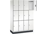 C+P Schliessfachschrank Cambio, 4 Abteile, 12 Fächer, mit Sockel, B 1200 x T 525 x H 1980 mm, verkehrsweiss/weiss