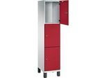 C+P Schliessfachschrank Cambio, 1 Abteil, 3 Fächer, auf Füssen, B 400 x T 525 x H 1980 mm, lichtgrau/rubinrot