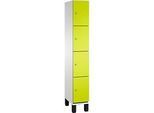 C+P Schliessfachschrank Cambio, 1 Abteil, 4 Fächer, auf Füssen, B 300 x T 525 x H 1980 mm, lichtgrau/clowngrün