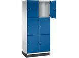 C+P Schliessfachschrank Cambio, 2 Abteile, 6 Fächer, mit Sockel, B 800 x T 525 x H 1980 mm, lichtgrau/enzianblau