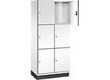 C+P Schliessfachschrank Cambio, 2 Abteile, 6 Fächer, mit Sockel, B 800 x T 525 x H 1980 mm, verkehrsweiss/weiss