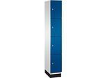 C+P Schliessfachschrank Cambio, 1 Abteil, 4 Fächer, mit Sockel, B 300 x T 525 x H 1980 mm, lichtgrau/enzianblau