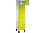 C+P Schliessfachschrank Cambio, 1 Abteil, 6 Fächer, auf Füssen, B 400 x T 525 x H 1980 mm, lichtgrau/clowngrün