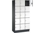 C+P Schliessfachschrank Cambio, 3 Abteile, 15 Fächer, mit Sockel, B 900 x T 525 x H 1980 mm, schwarzgrau/weiss