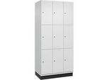 C+P Schliessfachschrank Cambio, 3 Abteile, 9 Fächer, mit Sockel, B 900 x T 525 x H 1980 mm, verkehrsweiss