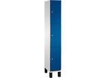 C+P Schliessfachschrank Cambio, 1 Abteil, 3 Fächer, auf Füssen, B 300 x T 525 x H 1980 mm, lichtgrau/enzianblau