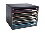 Exacompta Big Box Plus Horizon Schwarz/Harlekin, 5 offene Schubladen A4/A4+, 27 cm tief, leise mit Stopp, stapelbar