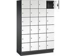 C+P Schliessfachschrank Cambio, 4 Abteile, 24 Fächer, mit Sockel, B 1200 x T 525 x H 1980 mm, schwarzgrau/weiss