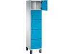 C+P Schliessfachschrank Cambio, 1 Abteil, 5 Fächer, auf Füssen, B 400 x T 525 x H 1980 mm, lichtgrau/lichtblau
