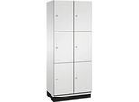 C+P Schliessfachschrank Cambio, 2 Abteile, 6 Fächer, mit Sockel, B 800 x T 525 x H 1980 mm, lichtgrau