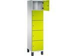 C+P Schliessfachschrank Cambio, 1 Abteil, 5 Fächer, auf Füssen, B 400 x T 525 x H 1980 mm, lichtgrau/clowngrün