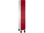 C+P Schliessfachschrank Cambio, 1 Abteil, 6 Fächer, auf Füssen, B 300 x T 525 x H 1980 mm, lichtgrau/rubinrot