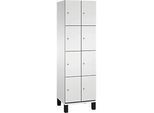 C+P Schliessfachschrank Cambio, 2 Abteile, 8 Fächer, auf Füssen, B 600 x T 525 x H 1980 mm, lichtgrau