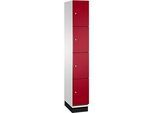 C+P Schliessfachschrank Cambio, 1 Abteil, 4 Fächer, mit Sockel, B 300 x T 525 x H 1980 mm, lichtgrau/rubinrot