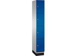 C+P Schliessfachschrank Cambio, 1 Abteil, 4 Fächer, mit Sockel, B 300 x T 525 x H 1980 mm, weissaluminium/enzianblau