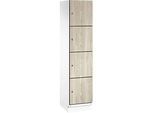C+P Schliessfachschrank Cambio, 1 Abteil, 4 Fächer, mit Sockel, B 400 x T 525 x H 1980 mm, verkehrsweiss/Sen Esche-Dekor