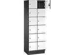 C+P Schliessfachschrank Cambio, 2 Abteile, 12 Fächer, mit Sockel, B 600 x T 525 x H 1980 mm, schwarzgrau/weiss