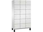 C+P Schliessfachschrank Cambio, 3 Abteile, 18 Fächer, auf Füssen, B 1200 x T 525 x H 1980 mm, lichtgrau