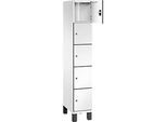 C+P Schliessfachschrank Cambio, 1 Abteil, 5 Fächer, auf Füssen, B 300 x T 525 x H 1980 mm, verkehrsweiss/weiss