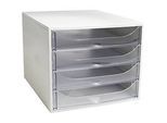 Exacompta ECOBOX Schubladenbox 4 Schübe Kristall, A4/A4+, offene Front, leise, Sicherheitsstopp