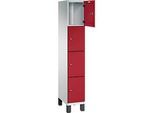 C+P Schliessfachschrank Cambio, 1 Abteil, 4 Fächer, auf Füssen, B 300 x T 525 x H 1980 mm, lichtgrau/rubinrot