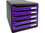 Exacompta Big Box Plus Iderama Violett glossy, 5 offene Schubladen A4/A4+/24x32, leise, Sicherheitsstopp, stapelbar