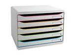 Exacompta Big Box Plus Horizon Weiss/Harlekin, 5 offene Schubladen A4/A4+, 27 cm tief, leise mit Stopp, stapelbar