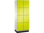C+P Schliessfachschrank Cambio, 2 Abteile, 8 Fächer, mit Sockel, B 800 x T 525 x H 1980 mm, lichtgrau/clowngrün