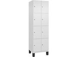 C+P Schliessfachschrank Cambio, 2 Abteile, 8 Fächer, auf Füssen, B 600 x T 525 x H 1980 mm, verkehrsweiss
