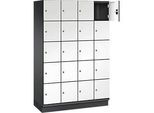 C+P Schliessfachschrank Cambio, 4 Abteile, 20 Fächer, mit Sockel, B 1200 x T 525 x H 1980 mm, schwarzgrau/weiss