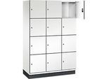 C+P Schliessfachschrank Cambio, 3 Abteile, 12 Fächer, mit Sockel, B 1200 x T 525 x H 1980 mm, verkehrsweiss/weiss