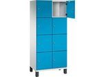 C+P Schliessfachschrank Cambio, 2 Abteile, 8 Fächer, auf Füssen, B 800 x T 525 x H 1980 mm, lichtgrau/lichtblau