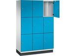 C+P Schliessfachschrank Cambio, 3 Abteile, 9 Fächer, mit Sockel, B 1200 x T 525 x H 1980 mm, lichtgrau/lichtblau