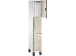 C+P Schliessfachschrank Cambio, 1 Abteil, 3 Fächer, auf Füssen, B 300 x T 525 x H 1980 mm, verkehrsweiss/Sen Esche-Dekor