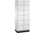 C+P Schliessfachschrank Cambio, 2 Abteile, 12 Fächer, mit Sockel, B 800 x T 525 x H 1980 mm, lichtgrau