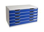 Exacompta MODULO A3 Schubladenbox 5 Laden Blau, für A4–A3+, staubgeschützt, leise mit Sicherheitsstopp, stapelbar