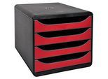Exacompta Big Box Plus Iderama Karminrot, 4 offene Schubladen A4/A4+/24x32 cm, leise mit Stopp, stapelbar