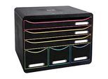 Exacompta STOREBOX Schwarz/Harlekin, 6 offene Schubladen A4+ quer, 27 cm tief, leise Auszüge, Sicherheitsstopp, 25 Jahre