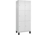 C+P Schliessfachschrank Cambio, 2 Abteile, 6 Fächer, auf Füssen, B 800 x T 525 x H 1980 mm, verkehrsweiss