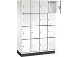 C+P Schliessfachschrank Cambio, 4 Abteile, 16 Fächer, mit Sockel, B 1200 x T 525 x H 1980 mm, verkehrsweiss/weiss