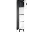 C+P Schliessfachschrank Cambio, 1 Abteil, 4 Fächer, auf Füssen, B 300 x T 525 x H 1980 mm, schwarzgrau/weiss