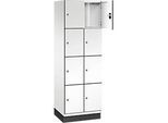 C+P Schliessfachschrank Cambio, 2 Abteile, 8 Fächer, mit Sockel, B 600 x T 525 x H 1980 mm, verkehrsweiss/weiss